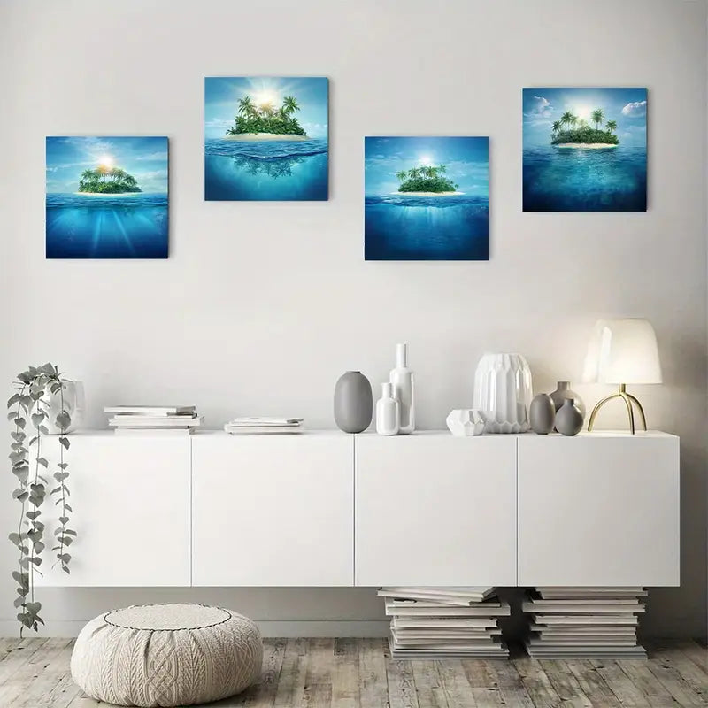 4pcs Ocean Sea Islan Wall Art Canvas Framed