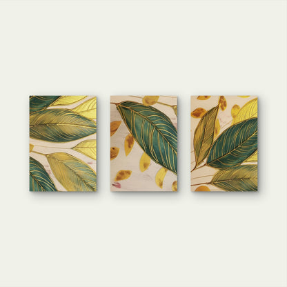 3pcs Abstract Green Gold Leaf Tropical Plant Wall Art Set Canvas Framed 40x60cm - High Quality Print 100% Australian Made Wall Canvas Ready to Hang