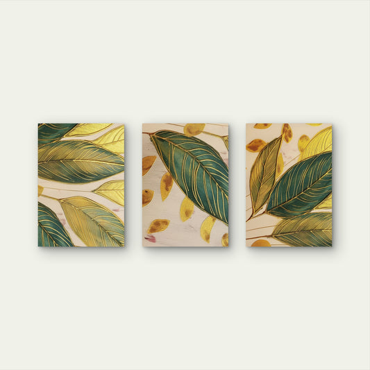 3pcs Abstract Green Gold Leaf Tropical Plant Wall Art Set Canvas Framed 40x60cm - High Quality Print 100% Australian Made Wall Canvas Ready to Hang