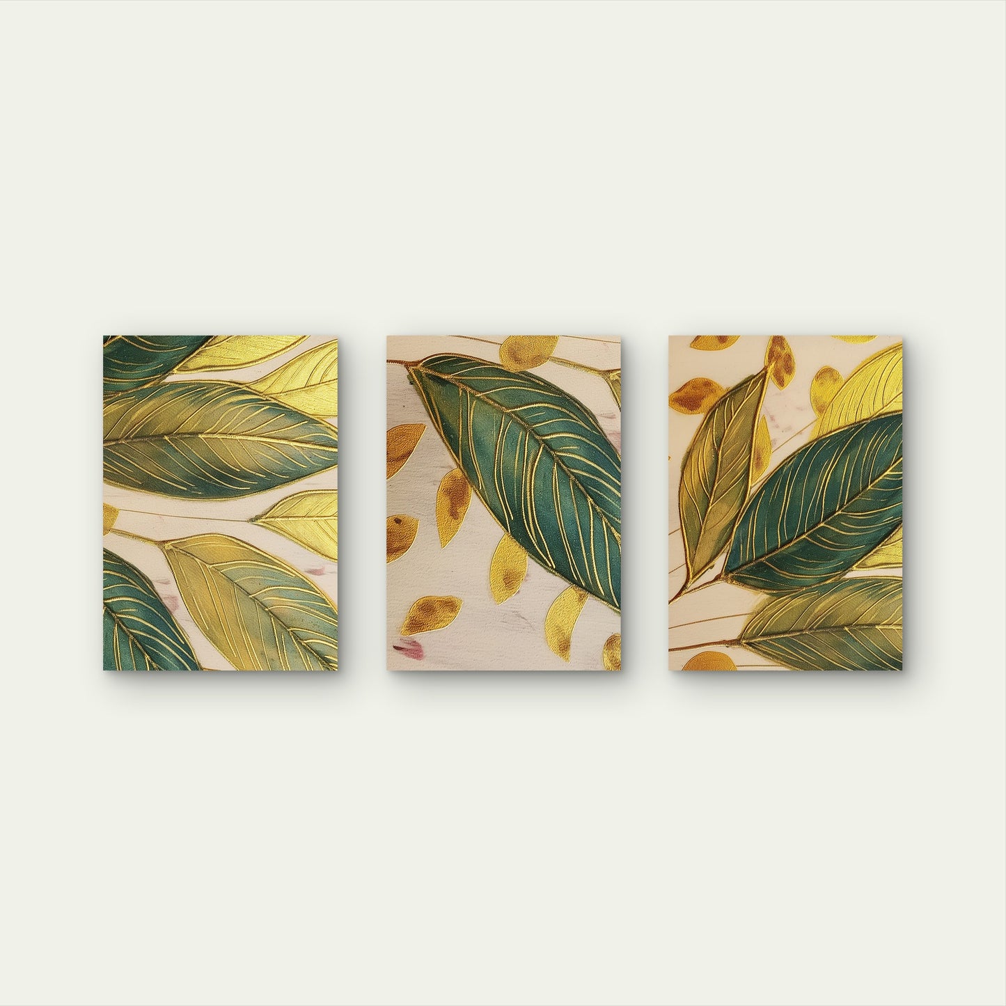 3pcs Abstract Green Gold Leaf Tropical Plant Wall Art Set Canvas Framed 50x70cm - High Quality Print 100% Australian Made Wall Canvas Ready to Hang