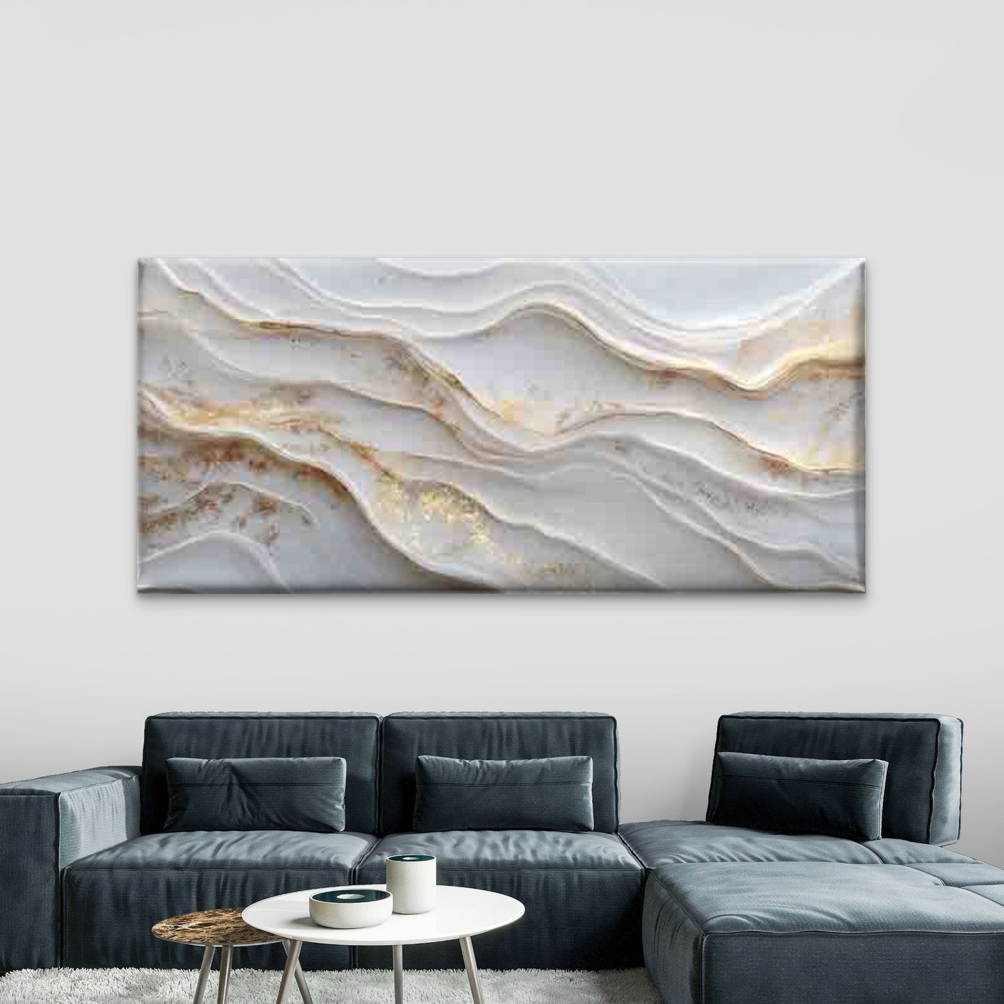 Golden Accent Abstract Wave Wall Art Canvas Office Home Room Framed 120x60cm