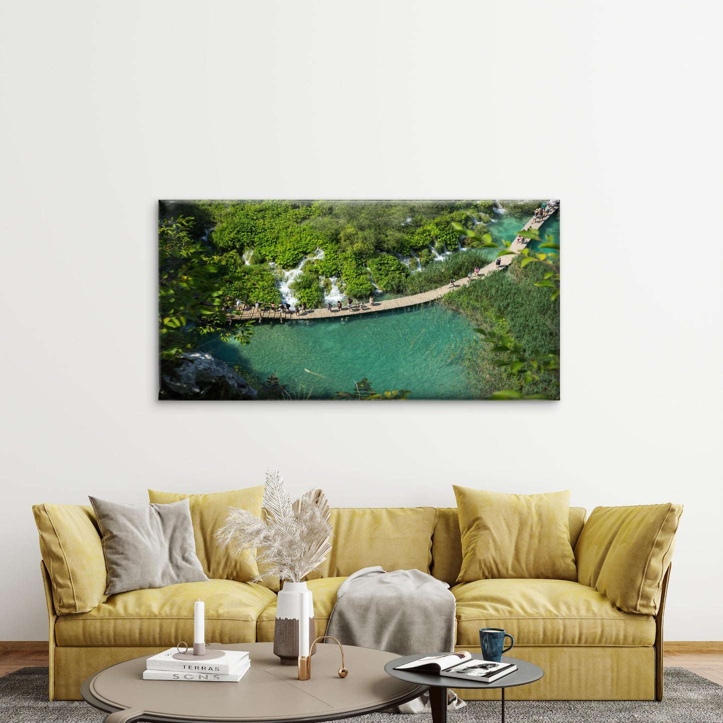 Beautiful View Plitvice Lakes Wall Art Canvas Office Home Room Framed 120x60cm - Bella Home Decor