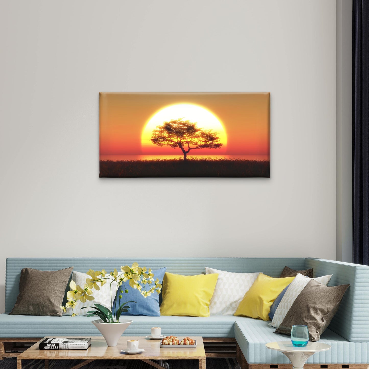 Tree Against Sunset Sky Wall Art Canvas Office Home Room Framed 120x60cm