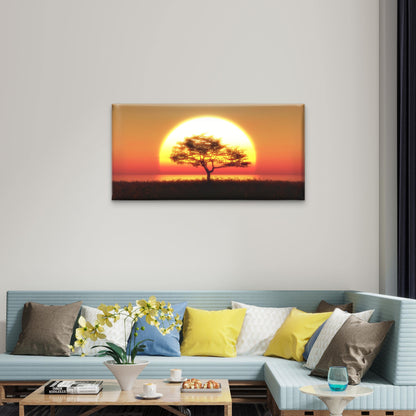 Tree Against Sunset Sky Wall Art Canvas Office Home Room Framed 120x60cm