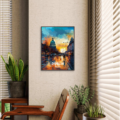 Golden Hour in Beautiful Dublin Ireland Travel Poster Print Wall Art