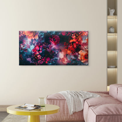 Dark Moody Floral Crimson Bloom Wall Art Canvas Office Home Room Framed 120x60cm