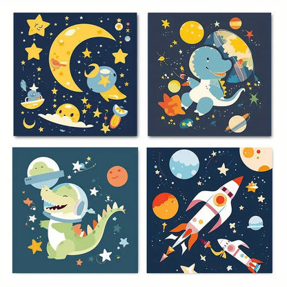 4pcs Outer Space Dinosaur Solar System  Wall Art Canvas Framed (Copy)