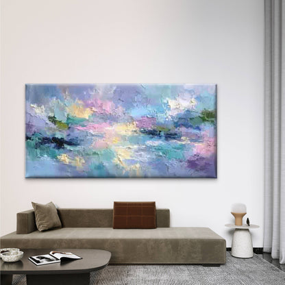 Pastel Pink & Blue Abstract Wall Art Canvas Office Home Room Framed 120x60cm