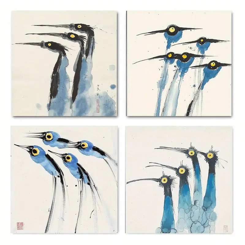 4pcs   Decor Abstract Crane Elegant TY  Wall Art Canvas Framed