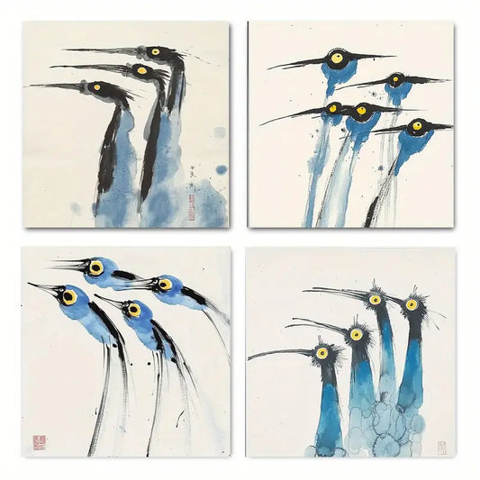 4pcs   Decor Abstract Crane Elegant TY  Wall Art Canvas Framed