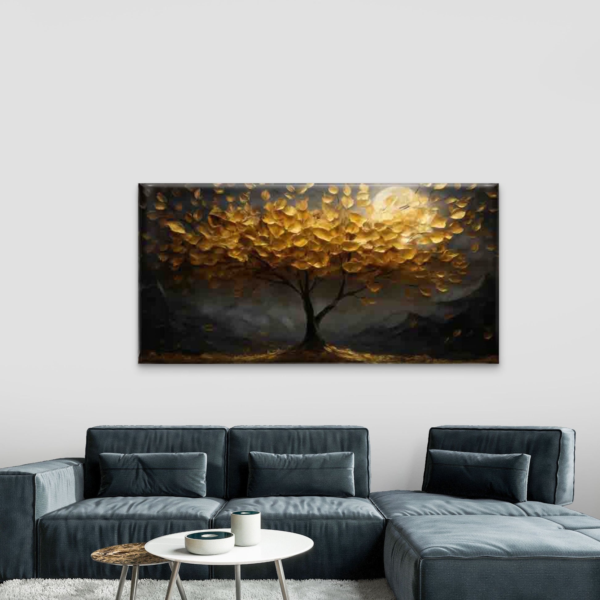 Golden Tree Under Moonlight Wall Art Canvas Office Home Room Framed 120x60cm - Bella Home Decor