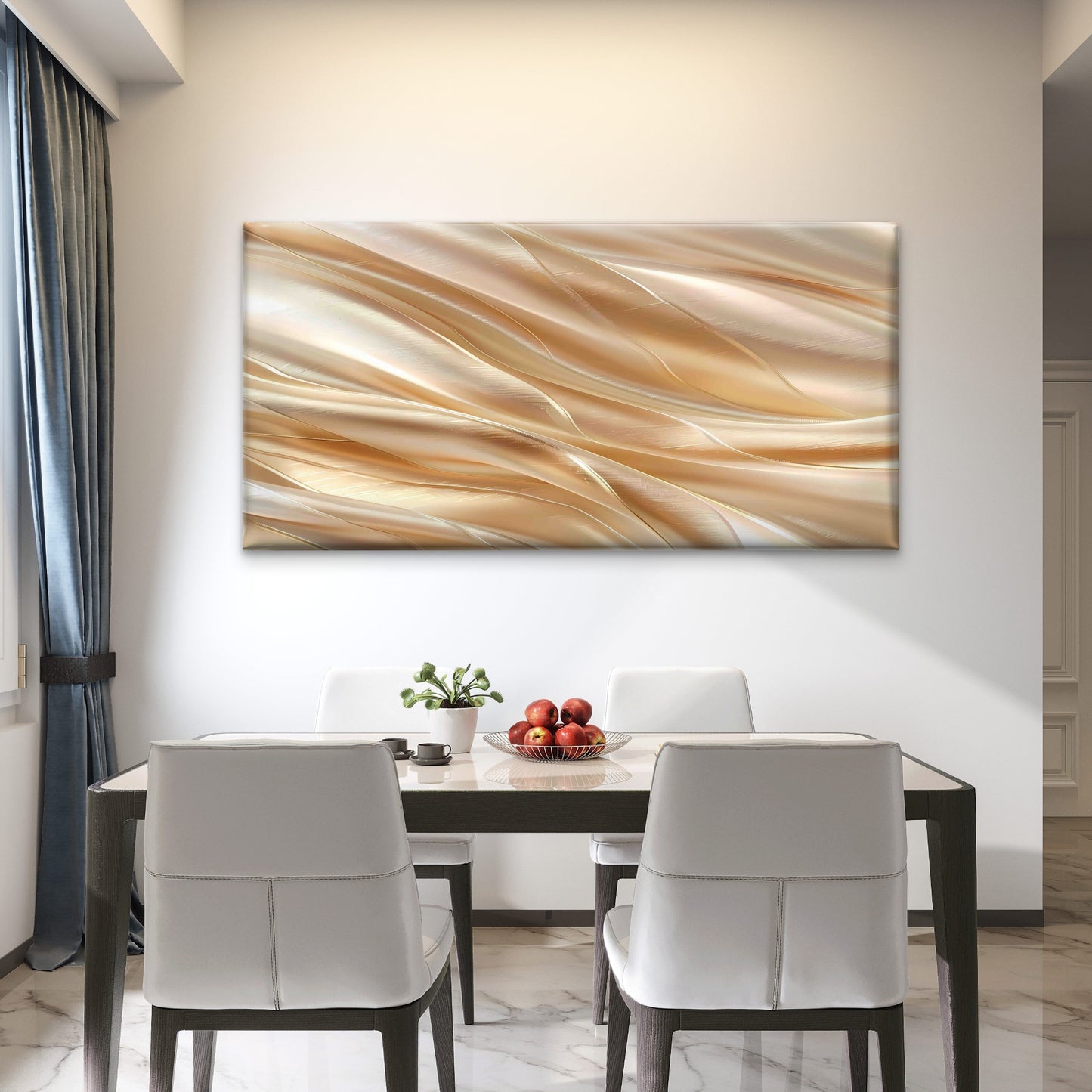 Avant-Garde Flowing Champagne Wall Art Canvas Office Home Room Framed 120x60cm