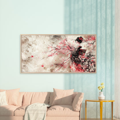 Cherry Blossom Geisha Art Wall Art Canvas Office Home Room Framed 120x60cm