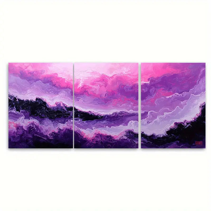 3pcs California Coast Seamless Abstract Purple Wall Art Set Canvas Framed 60x90cm - High Quality Print 100% Australian Made Wall Canvas Ready to Hang - Bella Home Decor