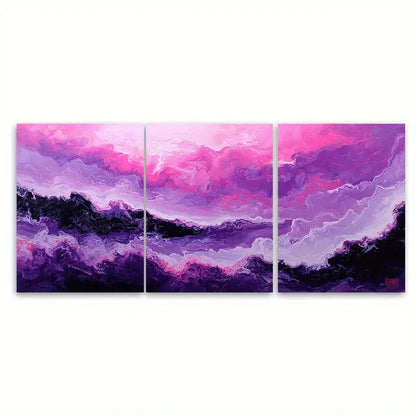3pcs California Coast Seamless Abstract Purple Wall Art Set Canvas Framed 40x60cm - High Quality Print 100% Australian Made Wall Canvas Ready to Hang - Bella Home Decor