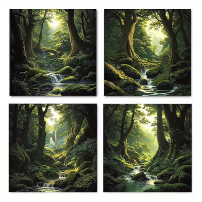 4pcs Enchanted Forest Scenes Wall Art Canvas Framed