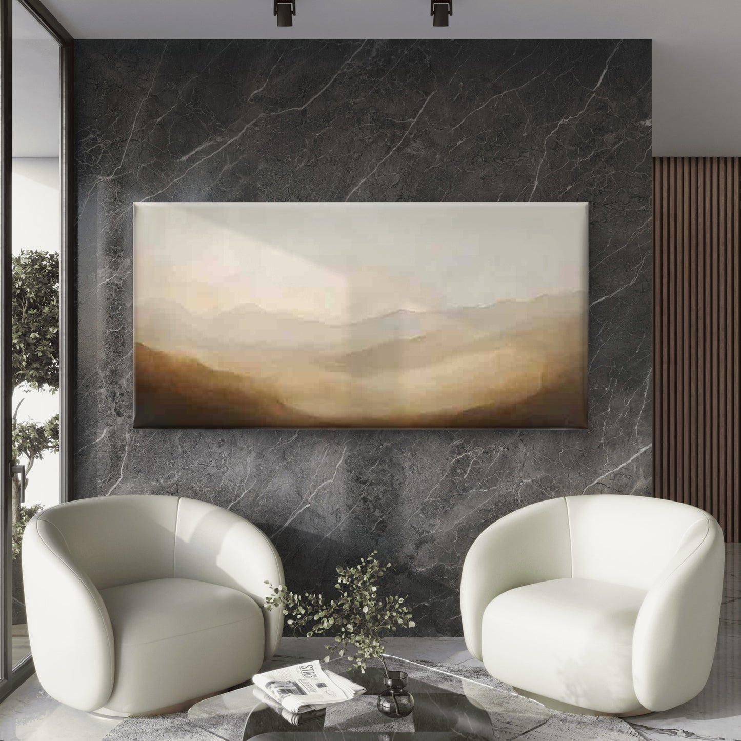 Vintage Abstract Landscape Wall Art Canvas Office Home Room Framed 120x60cm - Bella Home Decor
