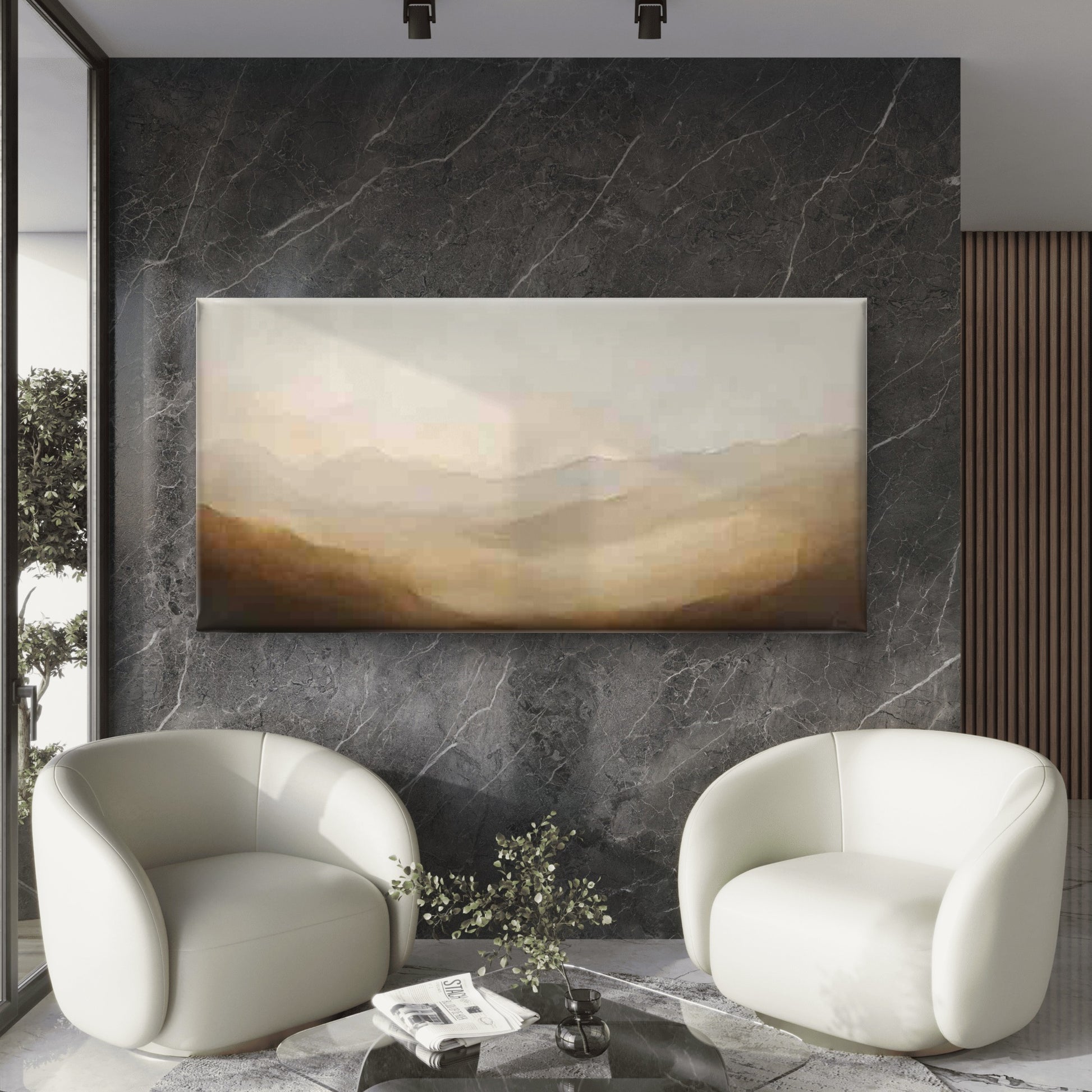 Vintage Abstract Landscape Wall Art Canvas Office Home Room Framed 120x60cm - Bella Home Decor