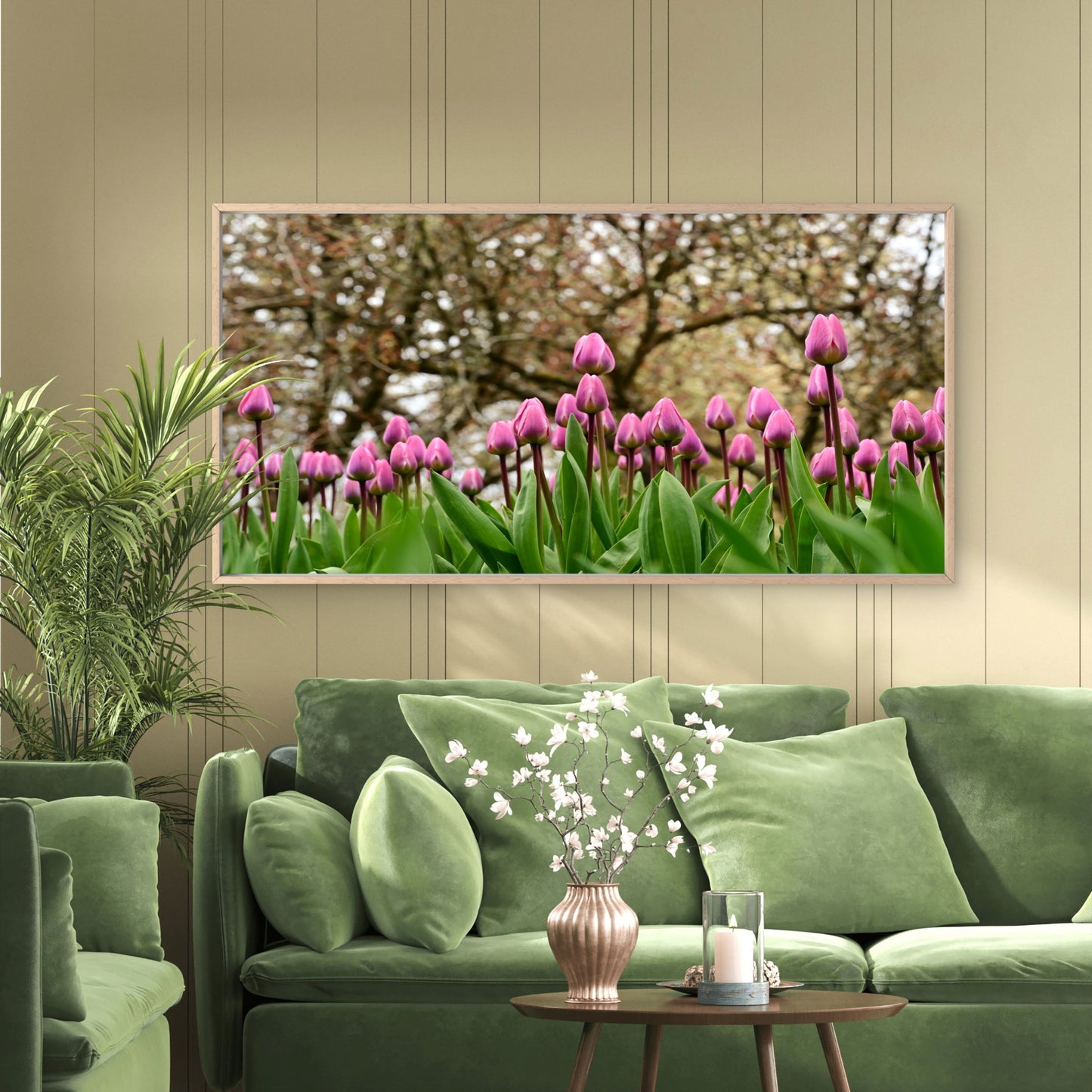 Pink Tulips In Spring Wall Art Canvas Office Home Room Framed 120x60cm