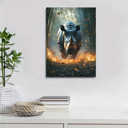 Dreamlike Rhino in Bamboo Grove with Glowing 40x60cm Metal Print Ready to Hang - Bella Home Decor