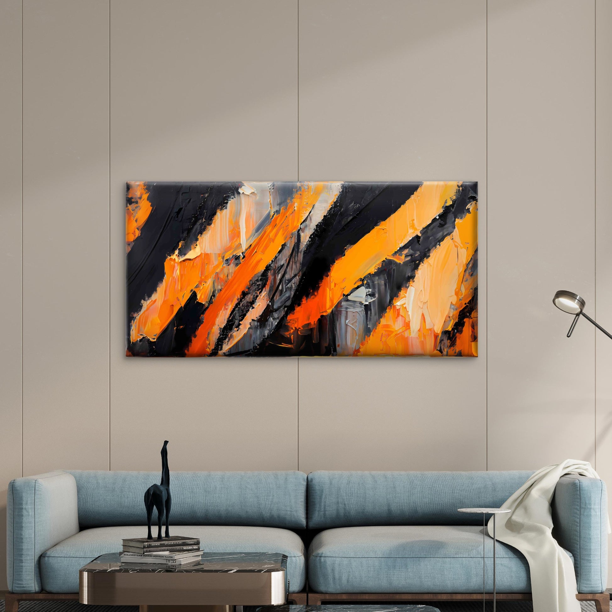 Textured Orange Acrylic Paint Wall Art Canvas Office Home Room Framed 120x60cm - Bella Home Decor