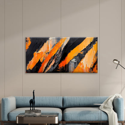 Textured Orange Acrylic Paint Wall Art Canvas Office Home Room Framed 120x60cm - Bella Home Decor