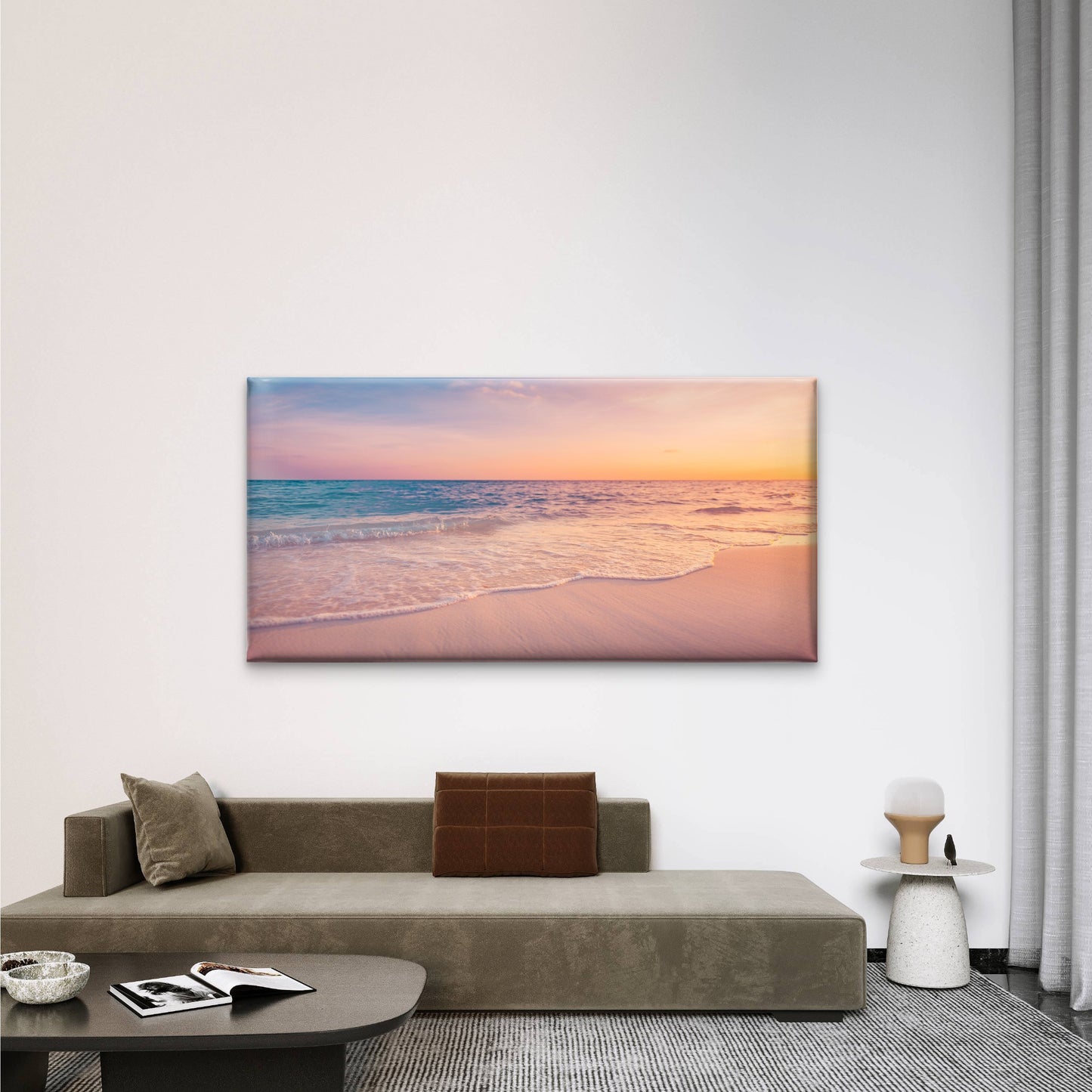 Coastal Beach Sunset Ocean Wall Art Canvas Office Home Room Framed 120x60cm