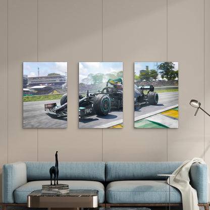 3pcs Modern Formula Racing Car Victory Track Metal Print Ready to Hang Art