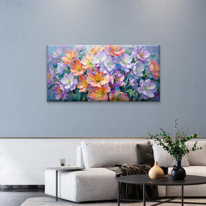 Purple Orange Floral Bouquet Paint Wall Art Canvas Office Home Framed 120x60cm