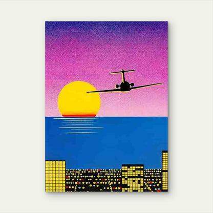 Sunset Flight Cityscape Metal Print Ready to Hang