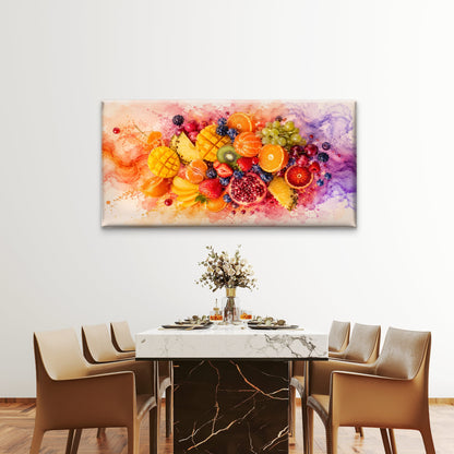 Vibrant Fresh Fruit Splash Watercolor Mixed Berries Citrus Wall Art Canvas Office Home Room Framed 120x60cm