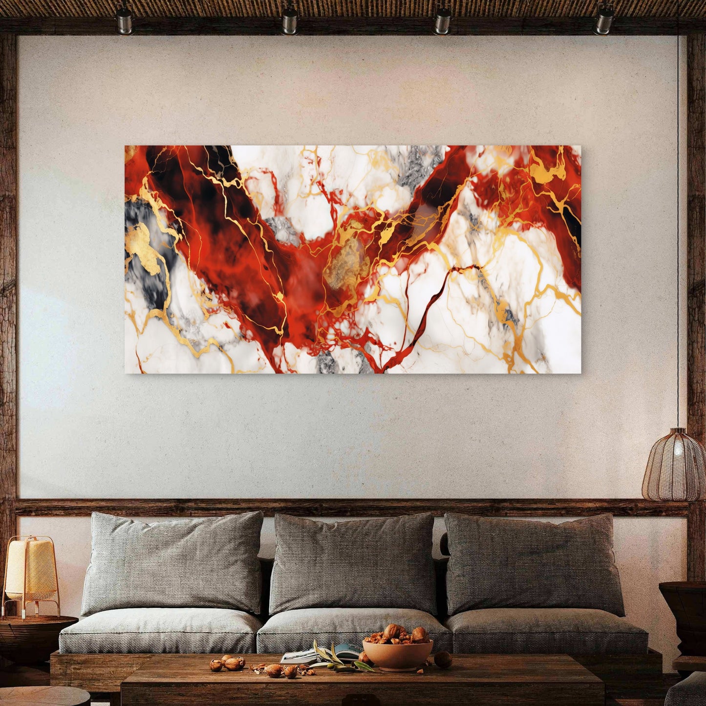 Crimson Veins Of Marble Flow Wall Art Canvas Office Home Room Framed 120x60cm