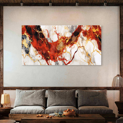 Crimson Veins Of Marble Flow Wall Art Canvas Office Home Room Framed 120x60cm