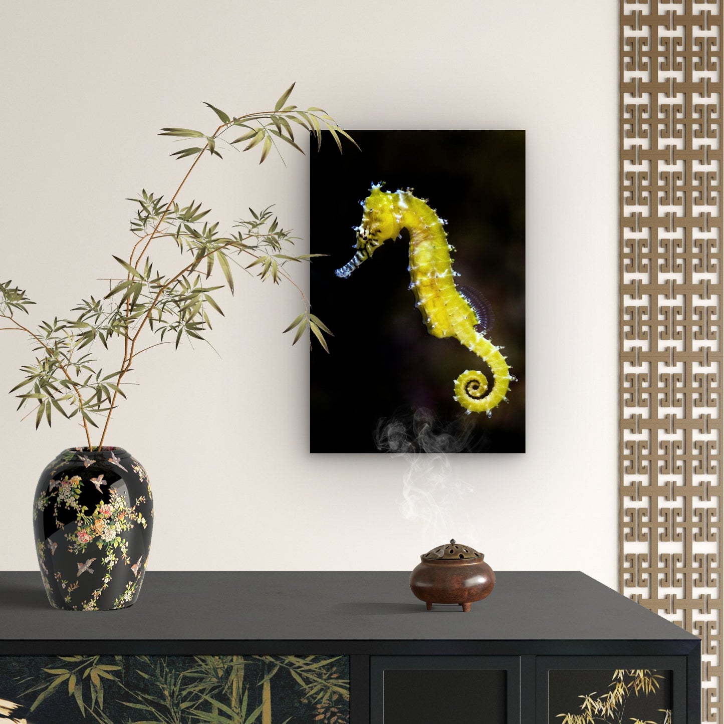 Shallow Focus Photography of Long-Snouted Seahorse 40x60cm Metal Print Ready to Hang