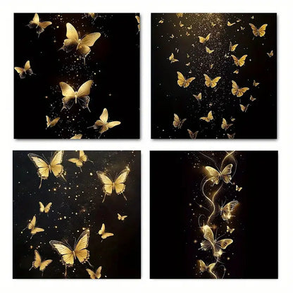 4pcs Abstract Golden Butterfly  Wall Art Canvas Framed
