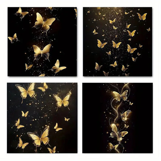 4pcs Abstract Golden Butterfly  Wall Art Canvas Framed