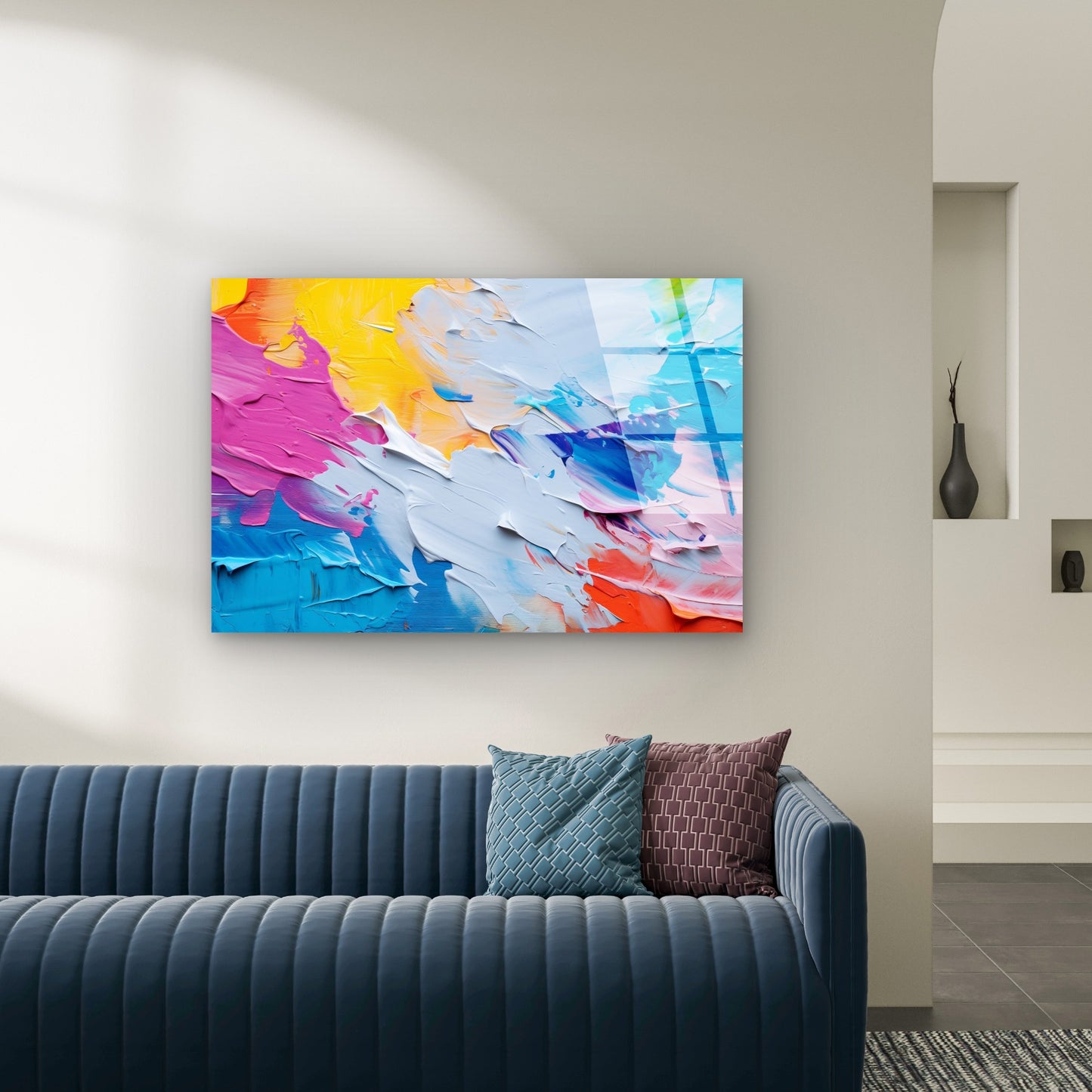 Colorful Abstract Thick Palette Knife  Acrylic Glass Printing Wall Art Australian Made Quality