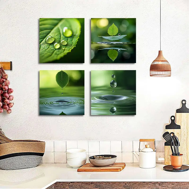4pcs Dynamic Droplets Wall Art Canvas Framed
