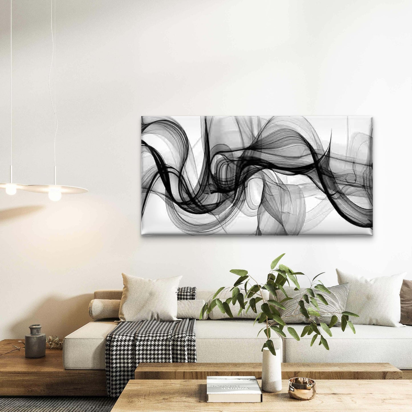Monochromatic Black Smoke Wall Art Canvas Office Home Room Framed 120x60cm - Bella Home Decor