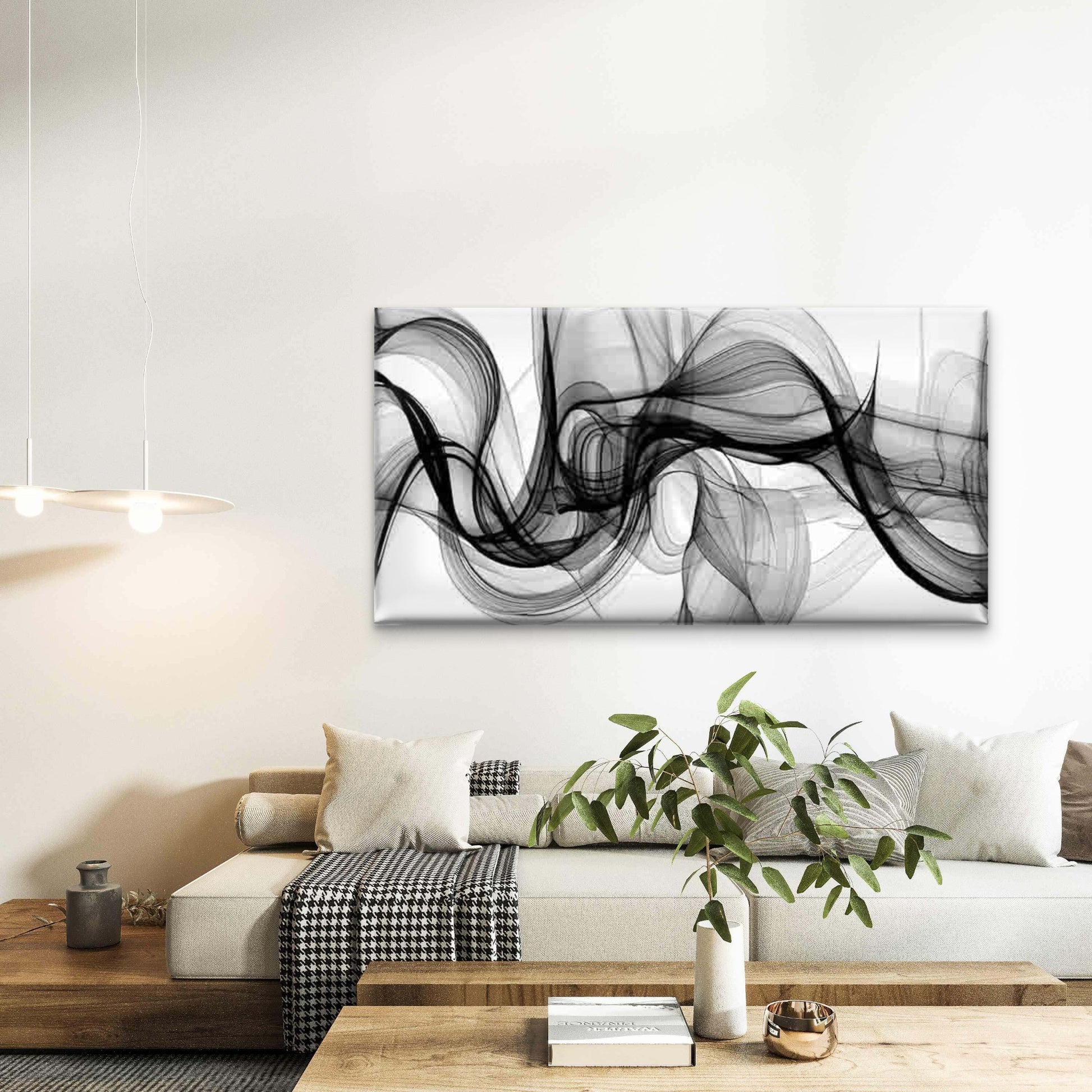 Monochromatic Black Smoke Wall Art Canvas Office Home Room Framed 120x60cm - Bella Home Decor