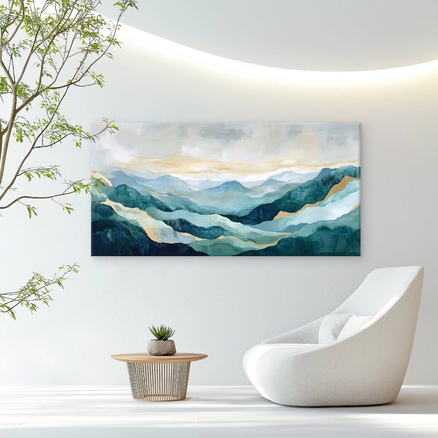 Blue Tones Golden Abstract Wall Art Canvas Office Home Room Framed 120x60cm