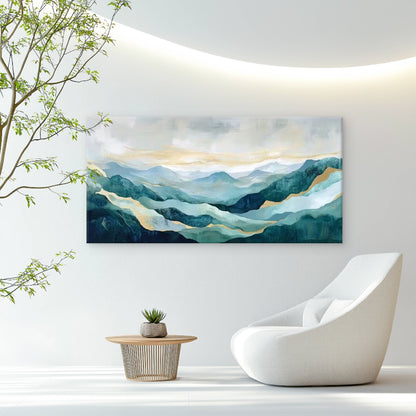 Blue Tones Golden Abstract Wall Art Canvas Office Home Room Framed 120x60cm