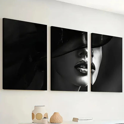 3pcs Modern Monochrome Fashion Female Art Wall Art Set Canvas Unframed - High Quality Print 100% Australian Made Wall Canvas