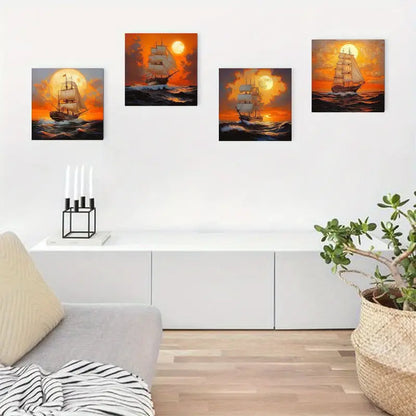 4pcs Golden Horizon The Voyage Beyon Theme Wall Art Canvas Framed