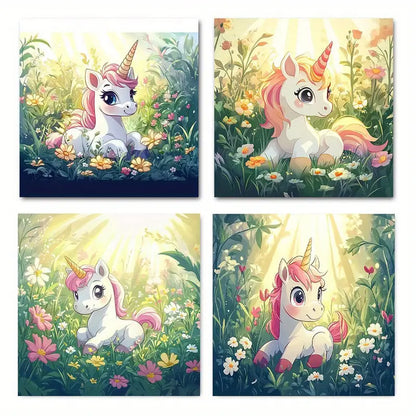 4pcs    Whimsical Floral Meadow & Sunlight U Wall Art Canvas Framed