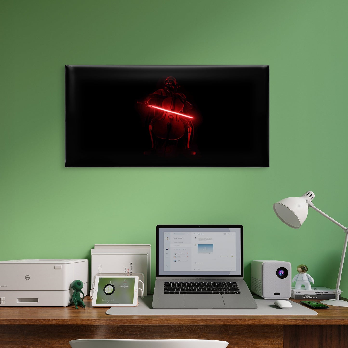 Dark Red Laser Musician Wall Art Canvas Office Home Room Framed 120x60cm