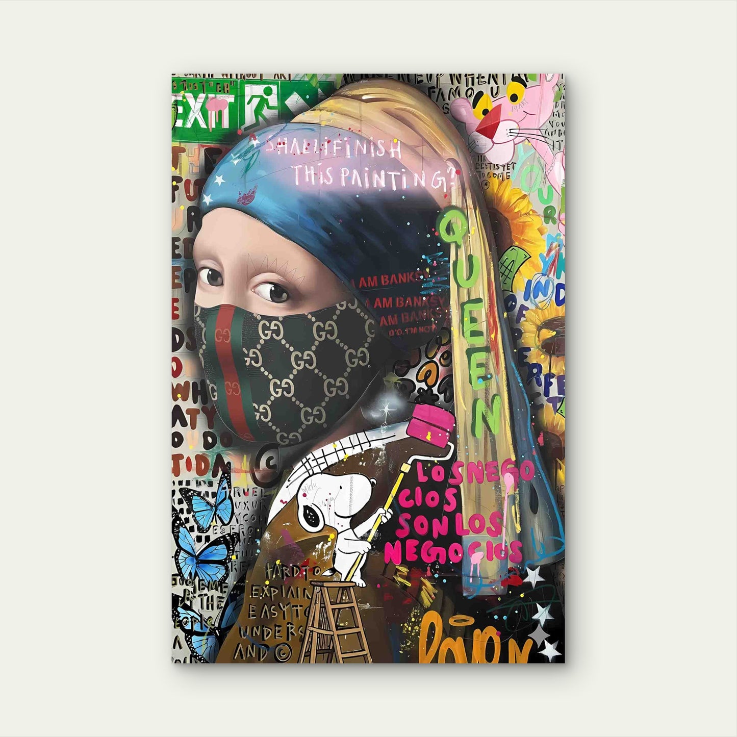 Neon Neo-Classical Masked Collage 40x60cm Metal Print Ready to Hang - Bella Home Decor