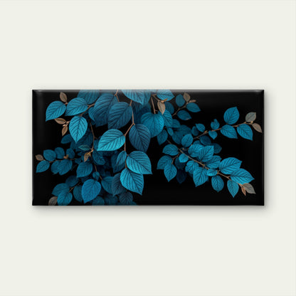 Dark Moody Blue Teal Leaves Foliage Wall Art Canvas Office Home Framed 120x60cm