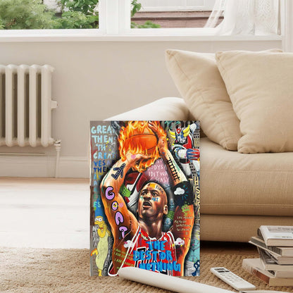 Graffiti Basketball Player Dunking Ball 40x60cm Metal Print Ready to Hang - Bella Home Decor