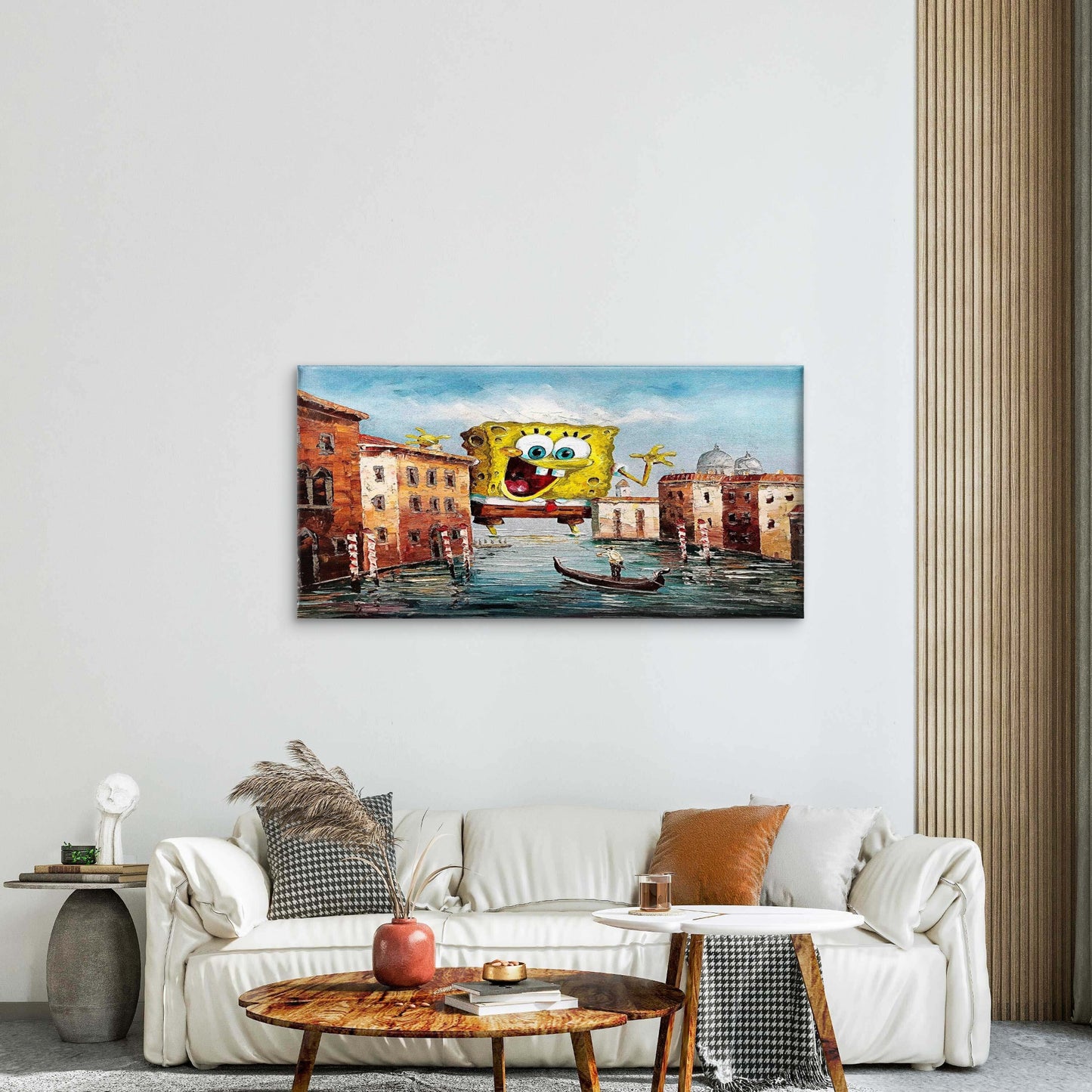 Surreal Cartoon Canal Painting Wall Art Canvas Office Home Room Framed 120x60cm